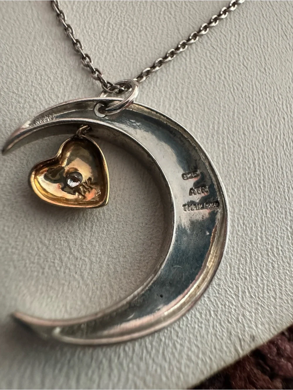 I Love You to the Moon and Back 925 Crescent Moon with 14k Heart (w/diamond)